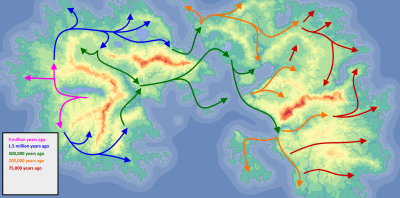  The migration of Gatalian humans across both continents. Map credit: Azgaar's fantasy map generator.